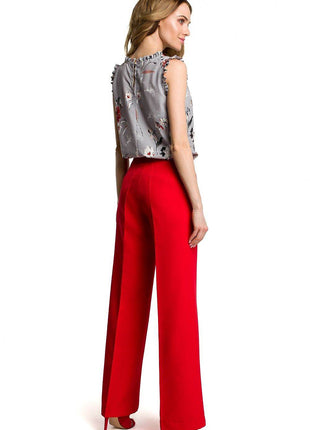 Wide-Leg Trousers with Side Pockets and Front Zip Closure - MimiStylez