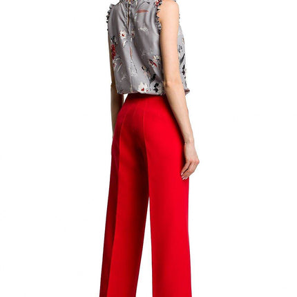 Wide-Leg Trousers with Side Pockets and Front Zip Closure - MimiStylez
