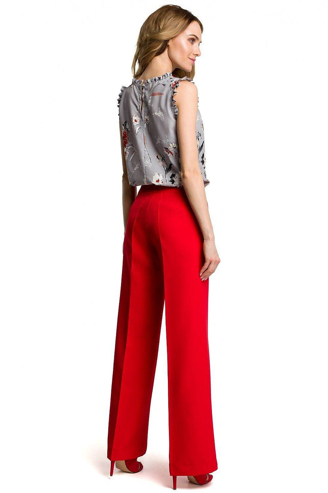 Wide-Leg Trousers with Side Pockets and Front Zip Closure - MimiStylez