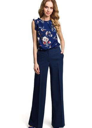 Wide-Leg Trousers with Side Pockets and Front Zip Closure - MimiStylez