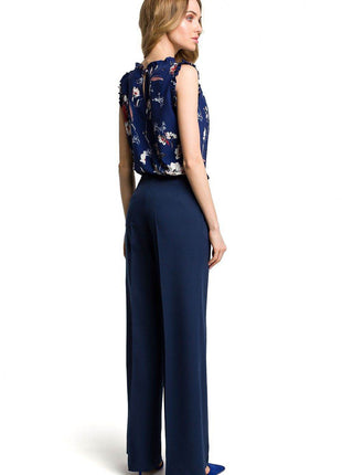 Wide-Leg Trousers with Side Pockets and Front Zip Closure - MimiStylez