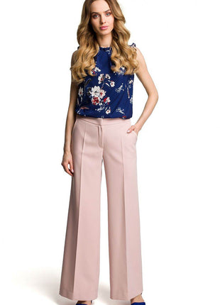 Wide-Leg Trousers with Side Pockets and Front Zip Closure - MimiStylez