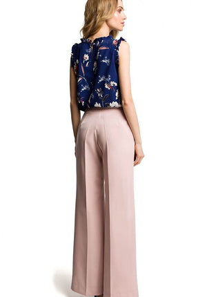 Wide-Leg Trousers with Side Pockets and Front Zip Closure - MimiStylez