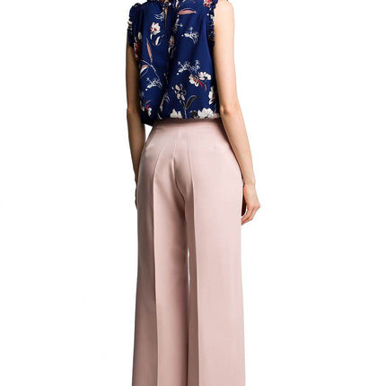 Wide-Leg Trousers with Side Pockets and Front Zip Closure - MimiStylez
