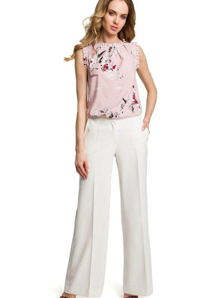 Wide-Leg Trousers with Side Pockets and Front Zip Closure - MimiStylez