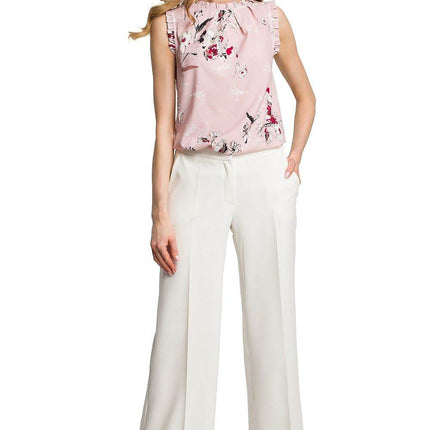 Wide-Leg Trousers with Side Pockets and Front Zip Closure - MimiStylez