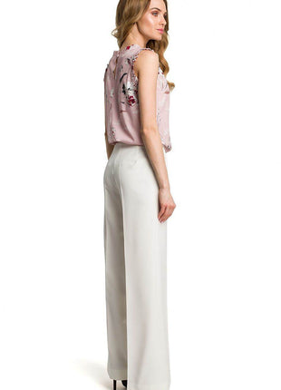 Wide-Leg Trousers with Side Pockets and Front Zip Closure - MimiStylez