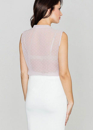 Sheer Pastel Sleeveless Blouse with Sash Tie & Button Closure - MimiStylez