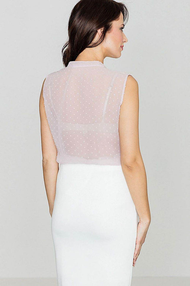 Sheer Pastel Sleeveless Blouse with Sash Tie & Button Closure - MimiStylez