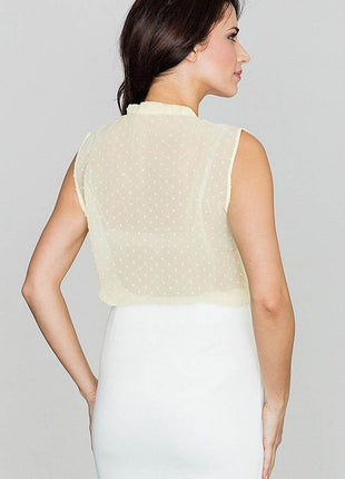 Sheer Pastel Sleeveless Blouse with Sash Tie & Button Closure - MimiStylez