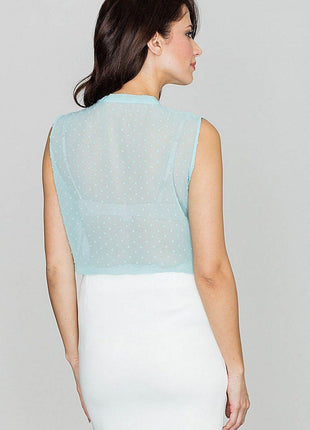 Sheer Pastel Sleeveless Blouse with Sash Tie & Button Closure - MimiStylez