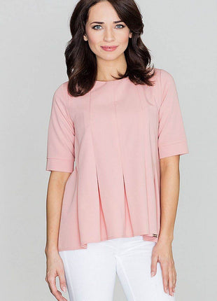 Loose-Fit Blouse with Round Neck, Front Pleats & Back Zip Closure - MimiStylez