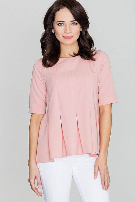 Loose-Fit Blouse with Round Neck, Front Pleats & Back Zip Closure - MimiStylez