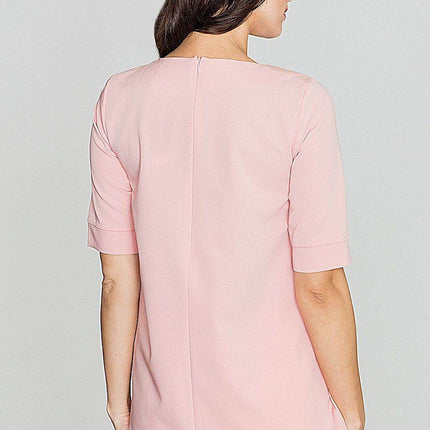 Loose-Fit Blouse with Round Neck, Front Pleats & Back Zip Closure - MimiStylez