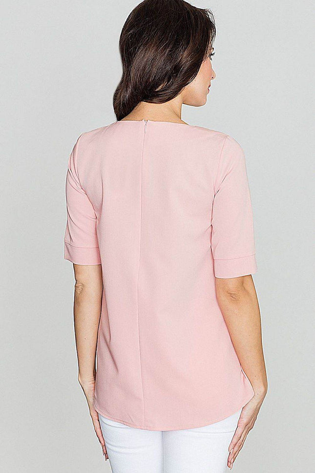 Loose-Fit Blouse with Round Neck, Front Pleats & Back Zip Closure - MimiStylez