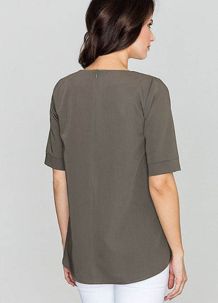 Loose-Fit Blouse with Round Neck, Front Pleats & Back Zip Closure - MimiStylez