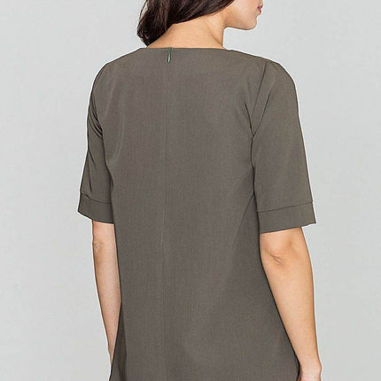 Loose-Fit Blouse with Round Neck, Front Pleats & Back Zip Closure - MimiStylez
