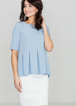 Loose-Fit Blouse with Round Neck, Front Pleats & Back Zip Closure - MimiStylez