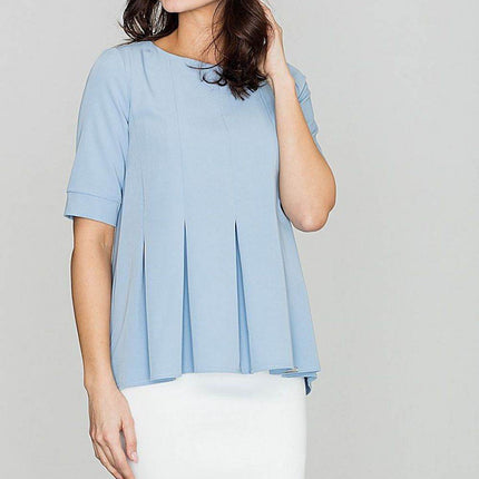 Loose-Fit Blouse with Round Neck, Front Pleats & Back Zip Closure - MimiStylez
