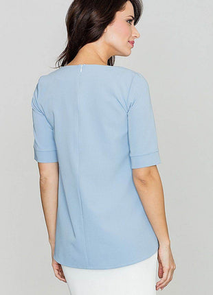 Loose-Fit Blouse with Round Neck, Front Pleats & Back Zip Closure - MimiStylez