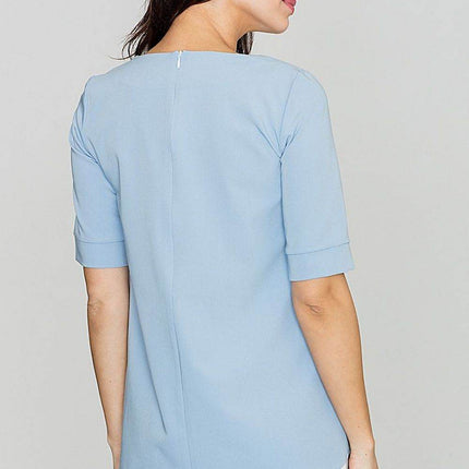 Loose-Fit Blouse with Round Neck, Front Pleats & Back Zip Closure - MimiStylez