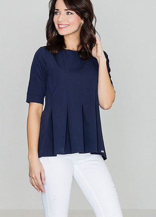 Loose-Fit Blouse with Round Neck, Front Pleats & Back Zip Closure - MimiStylez