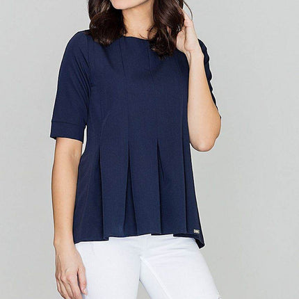 Loose-Fit Blouse with Round Neck, Front Pleats & Back Zip Closure - MimiStylez