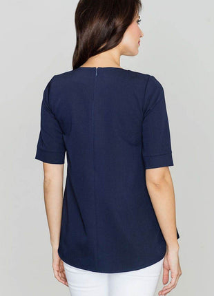 Loose-Fit Blouse with Round Neck, Front Pleats & Back Zip Closure - MimiStylez