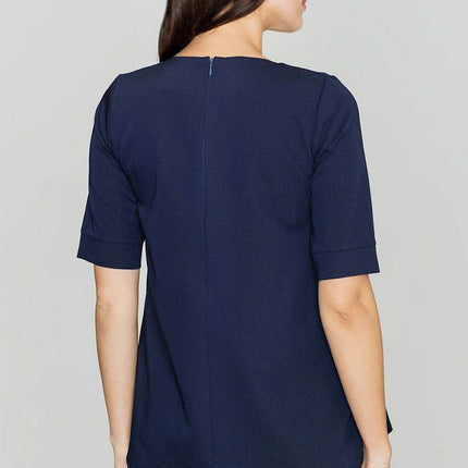 Loose-Fit Blouse with Round Neck, Front Pleats & Back Zip Closure - MimiStylez