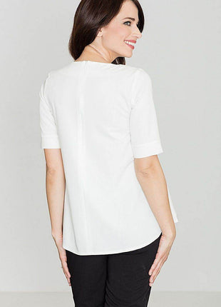 Loose-Fit Blouse with Round Neck, Front Pleats & Back Zip Closure - MimiStylez