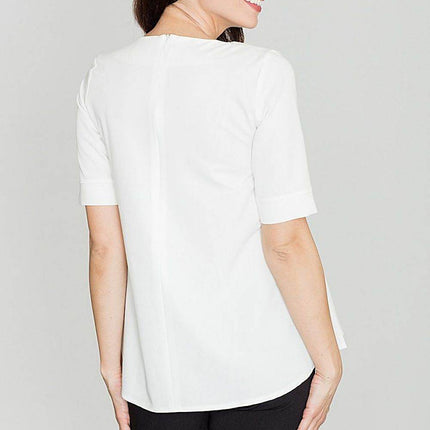 Loose-Fit Blouse with Round Neck, Front Pleats & Back Zip Closure - MimiStylez