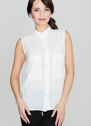 Sleeveless Shirt with Pearl Buttons & Bust Pockets - MimiStylez