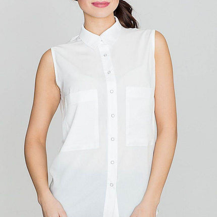 Sleeveless Shirt with Pearl Buttons & Bust Pockets - MimiStylez