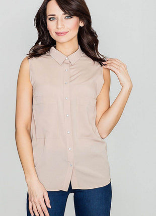 Sleeveless Shirt with Pearl Buttons & Bust Pockets - MimiStylez