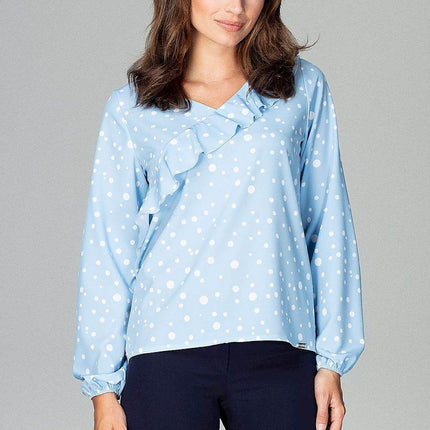 Loose-Fit Feminine Blouse with Front Flounce Detail - MimiStylez
