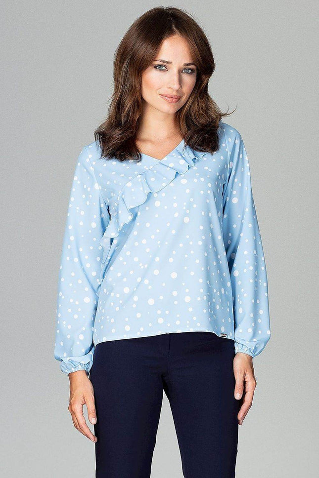 Loose-Fit Feminine Blouse with Front Flounce Detail - MimiStylez