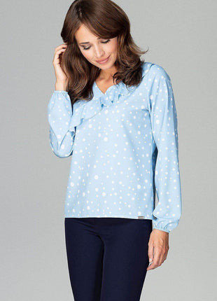 Loose-Fit Feminine Blouse with Front Flounce Detail - MimiStylez