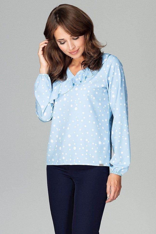 Loose-Fit Feminine Blouse with Front Flounce Detail - MimiStylez