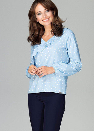 Loose-Fit Feminine Blouse with Front Flounce Detail - MimiStylez