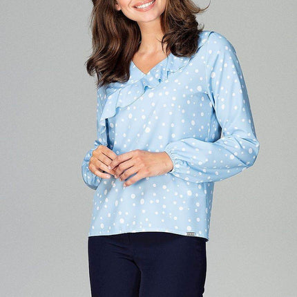 Loose-Fit Feminine Blouse with Front Flounce Detail - MimiStylez