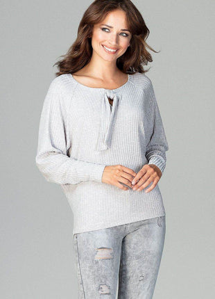 Lightweight Knitted Blouse with Bow Tie Neckline & Raglan Sleeves - MimiStylez