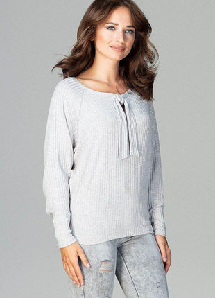 Lightweight Knitted Blouse with Bow Tie Neckline & Raglan Sleeves - MimiStylez