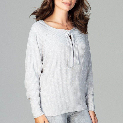 Lightweight Knitted Blouse with Bow Tie Neckline & Raglan Sleeves - MimiStylez