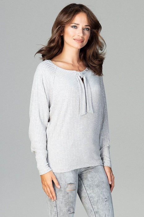 Lightweight Knitted Blouse with Bow Tie Neckline & Raglan Sleeves - MimiStylez