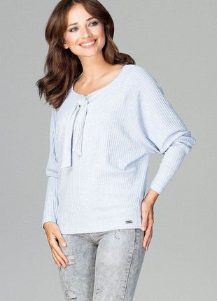 Lightweight Knitted Blouse with Bow Tie Neckline & Raglan Sleeves - MimiStylez