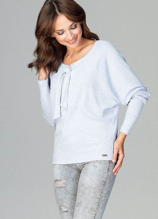 Lightweight Knitted Blouse with Bow Tie Neckline & Raglan Sleeves - MimiStylez