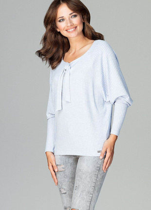 Lightweight Knitted Blouse with Bow Tie Neckline & Raglan Sleeves - MimiStylez