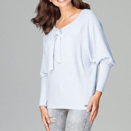 Lightweight Knitted Blouse with Bow Tie Neckline & Raglan Sleeves - MimiStylez
