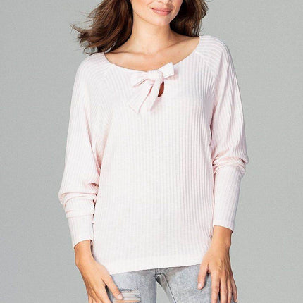 Lightweight Knitted Blouse with Bow Tie Neckline & Raglan Sleeves - MimiStylez