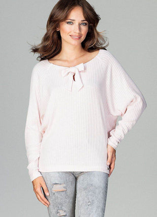 Lightweight Knitted Blouse with Bow Tie Neckline & Raglan Sleeves - MimiStylez